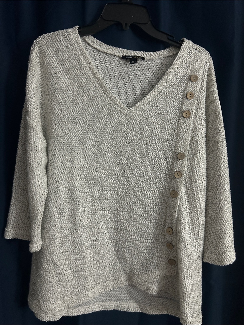 Robert Louis Light Gray V-Neck Button-Trim Knit Sweater